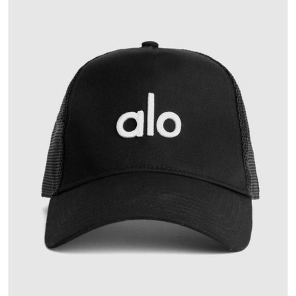 ALO Yoga Accessories - New Alo yoga District trucker hat mesh baseball cap black w/ white ALO logo …